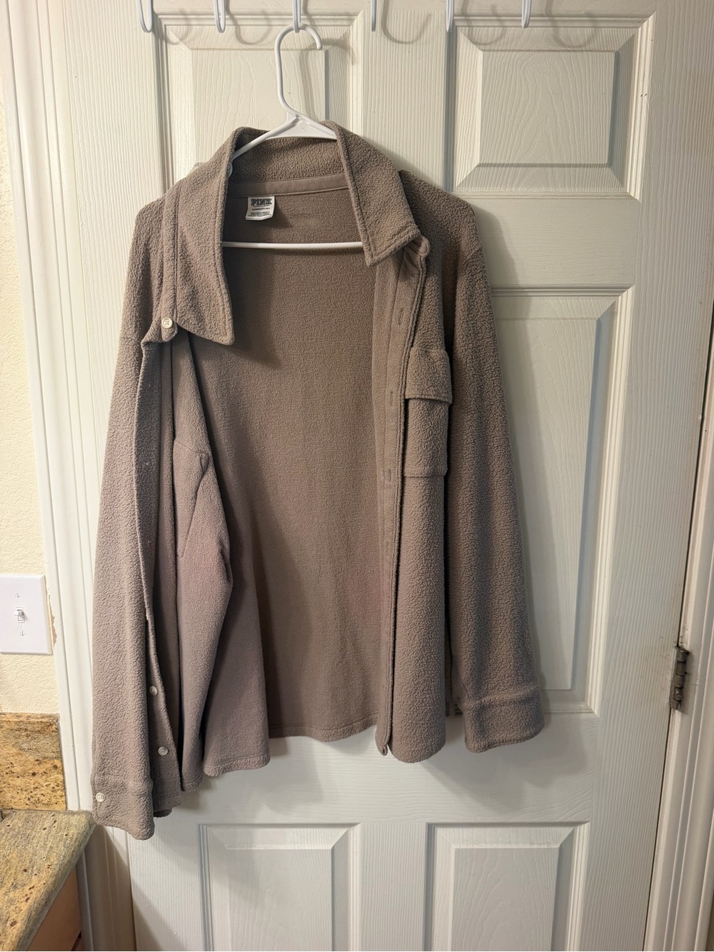Taupe Fleece Shacket - Lightweight Layering Jacket